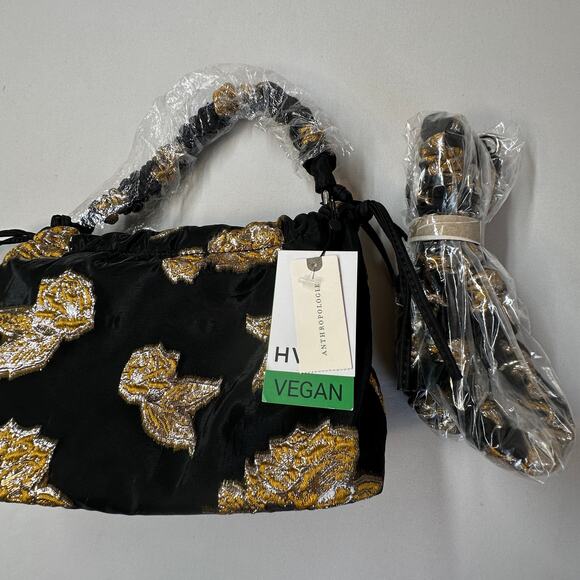 Anthropologie HVISK Arcadia Comet Flower Bag Black Gold Vegan Purse All Size NWT - Picture 4 of 13